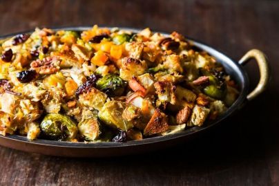 Vegan Butternut squash Brussel &amp; Bread stuffing Apples